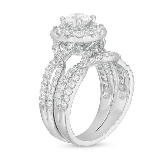 Previously Owned - Love's Destiny by Zales 2 CT. T.w. Diamond Cushion Frame Twist Soldered Bridal Set in 14K White Gold
