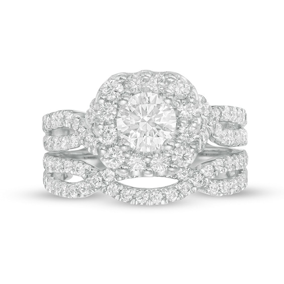 Previously Owned - Love's Destiny by Zales 2 CT. T.w. Diamond Cushion Frame Twist Soldered Bridal Set in 14K White Gold