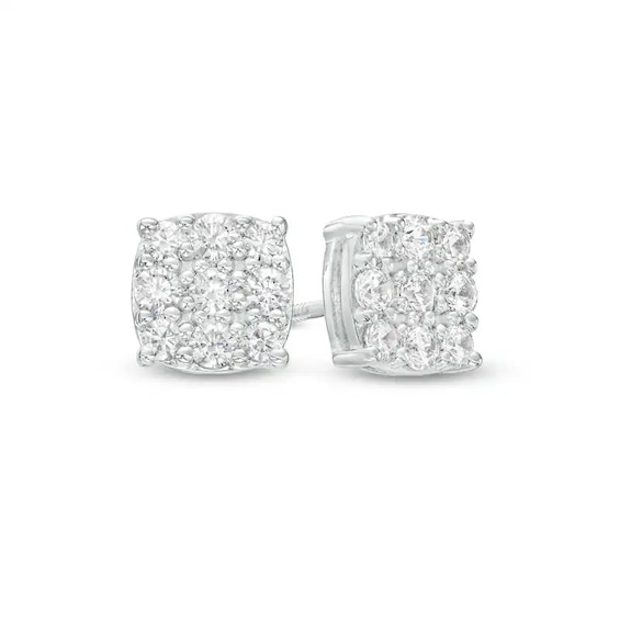 Previously Owned - 1/2 CT. T.w. Cushion-Shaped Lab-Grown Multi-Diamond Stud Earrings in 14K White Gold (F/Si2)