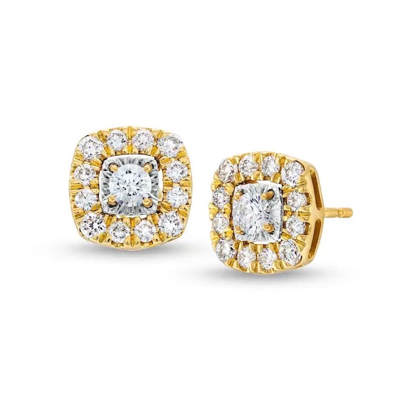 Previously Owned - 5/8 CT. T.W. Lab-Grown Diamond Cushion Frame Stud Earrings in 14K Gold (F/SI2)