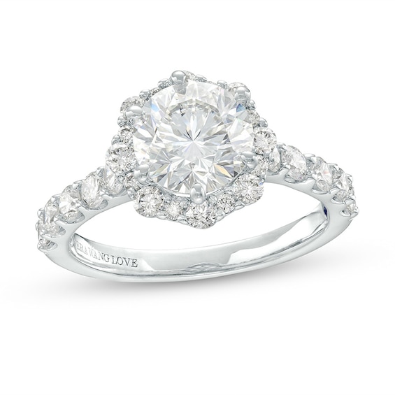 Previously Owned - Vera Wang Love 2-1/3 CT. T.w. Lab-Grown Diamond Flower Frame Engagement Ring in 14K White Gold