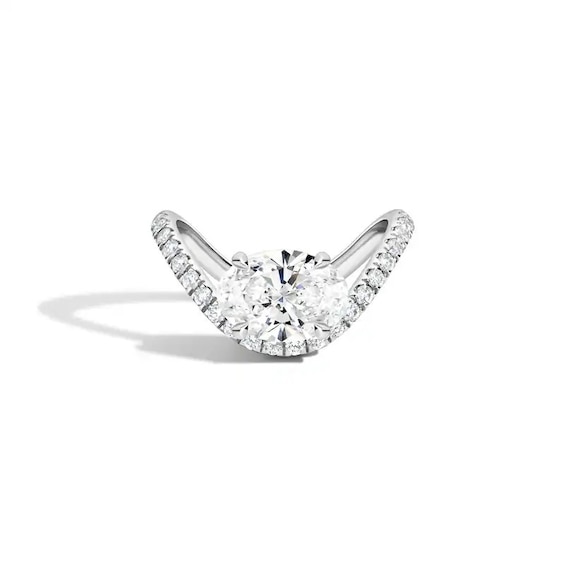 Previously Owned - Zales x Shahla 2-1/4 CT. T.w. Oval Lab-Grown Diamond Zaha Dip Pavé Engagement Ring in 14K White Gold