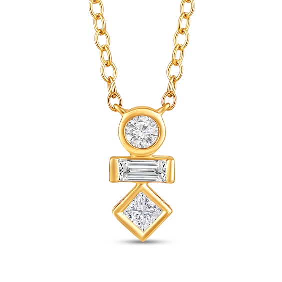 Previously Owned - 1/4 CT. T.w. Multi-Shaped Lab-Grown Diamond Linear Three Stone Necklace in 10K Gold (F/Si2)