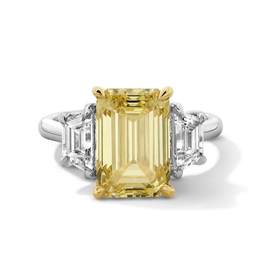 Previously Owned - 6-1/5 CT. T.W. Yellow and White Lab-Grown Diamond Three Stone Engagement Ring in 14K Two-Tone Gold