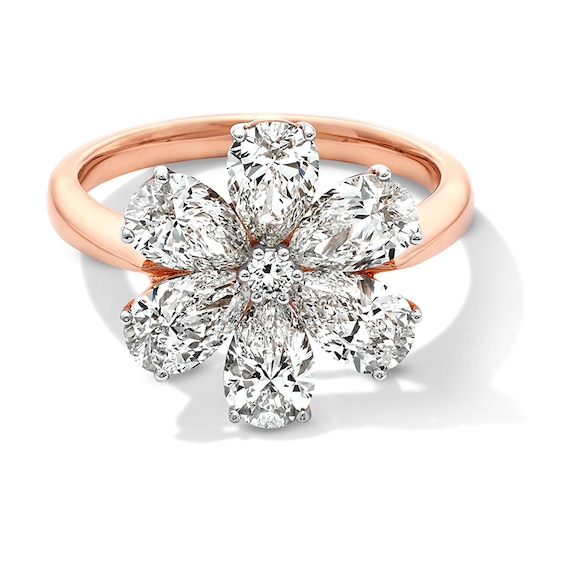 Previously Owned - 3-1/5 CT. T.W. Pear-Shaped and Round Lab-Grown Diamond Flower Ring in 14K Rose Gold (F/VS2)