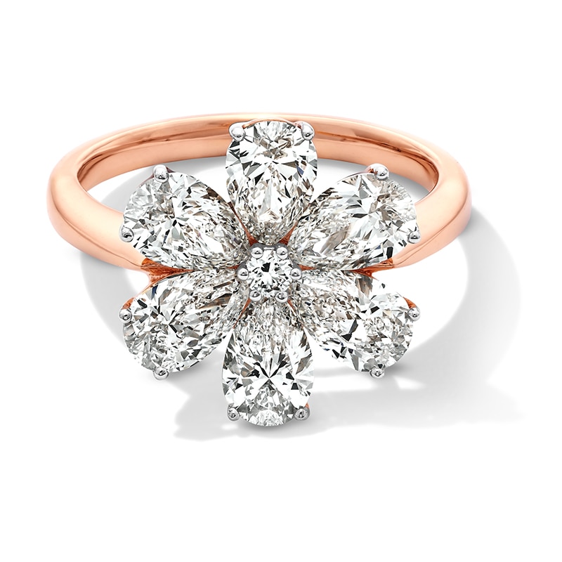 Main Image 1 of Previously Owned - 3-1/5 CT. T.W. Pear-Shaped and Round Lab-Grown Diamond Flower Ring in 14K Rose Gold (F/VS2)