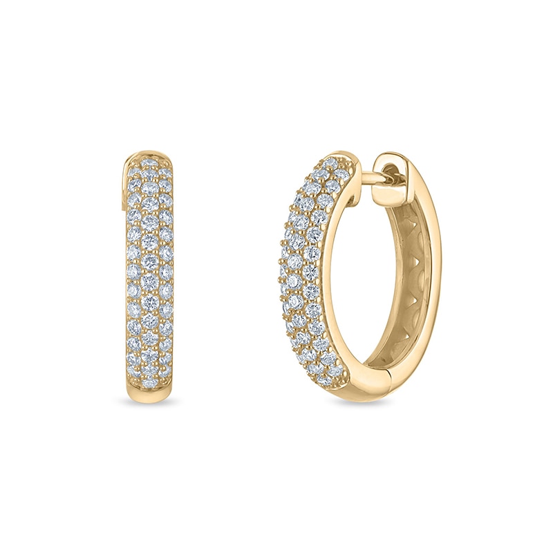 Main Image 1 of Previously Owned - 1/2 CT. T.W. Lab-Grown Diamond Triple Row Hoop Earrings in 10K Gold (F/VS2)