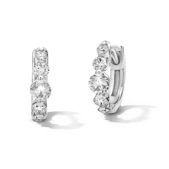Previously Owned - 1/2 CT. T.W. Lab-Grown Diamond Graduated Five Stone Huggie Hoop Earrings in 10K White Gold (F/VS2)