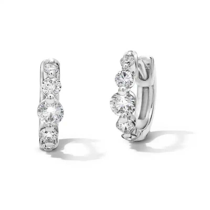 Main Image 1 of Previously Owned - 1/2 CT. T.W. Lab-Grown Diamond Graduated Five Stone Huggie Hoop Earrings in 10K White Gold (F/VS2)