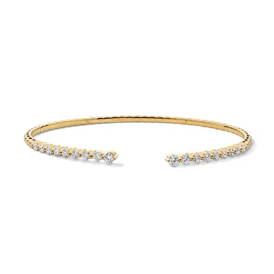 Previously Owned - 1 CT. T.W. Lab-Grown Diamond Graduated Open Flex Bangle in 10K Gold (F/VS2) - 6.0"