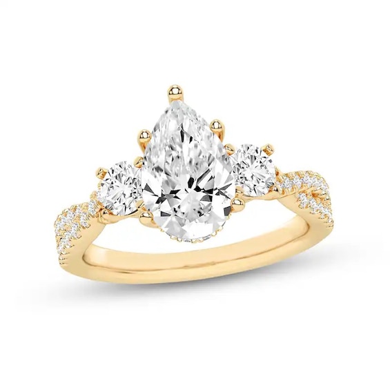 Previously Owned - 2-3/4 CT. T.w. Pear-Shaped Lab-Grown Diamond Three Stone Engagement Ring in 14K Gold (F/Si2)
