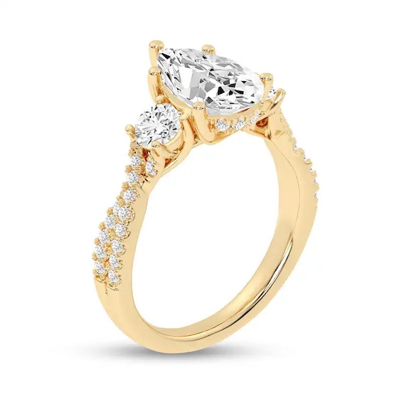 Previously Owned - 2-3/4 CT. T.w. Pear-Shaped Lab-Grown Diamond Three Stone Engagement Ring in 14K Gold (F/Si2)