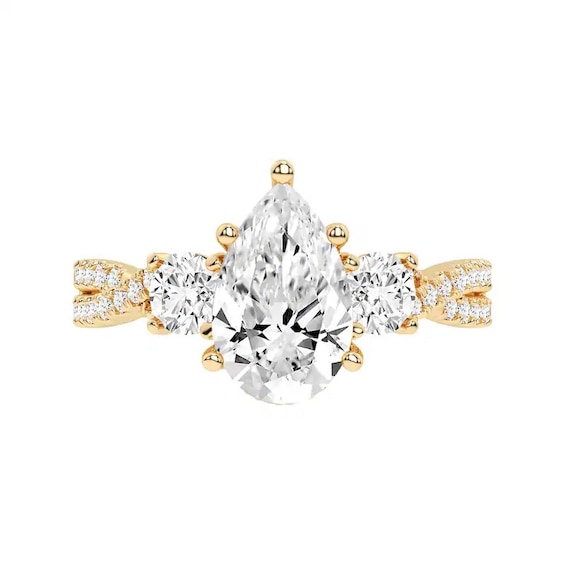 Previously Owned - 2-3/4 CT. T.w. Pear-Shaped Lab-Grown Diamond Three Stone Engagement Ring in 14K Gold (F/Si2)
