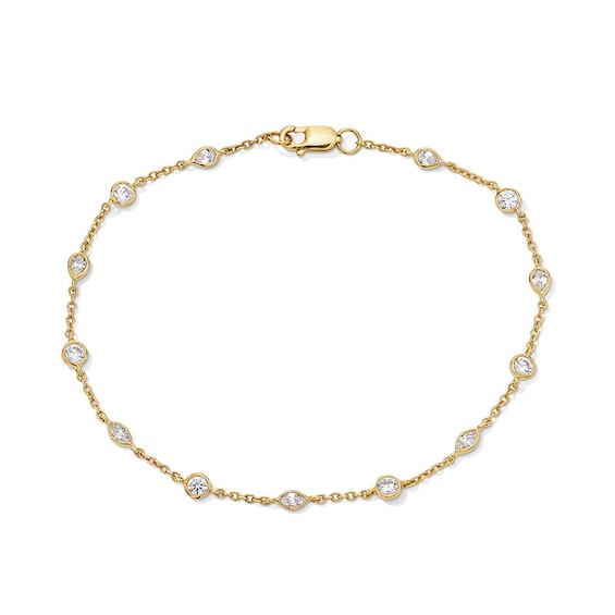 Previously Owned - 3/4 CT. T.W. Multi-Shaped Lab-Grown Diamond Bezel-Set Station Bracelet in 10K Gold (F/VS2)