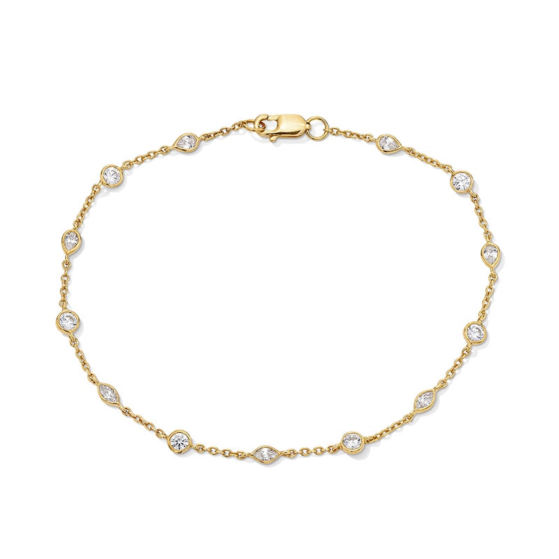 Main Image 1 of Previously Owned - 3/4 CT. T.W. Multi-Shaped Lab-Grown Diamond Bezel-Set Station Bracelet in 10K Gold (F/VS2)