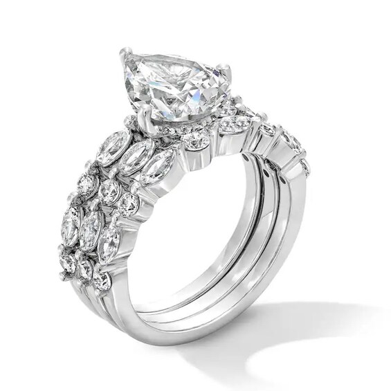 Previously Owned - 3-1/3 CT. T.w. Pear-Shaped Lab-Grown Diamond Three-Piece Bridal Set in 14K White Gold (F/Vs2)