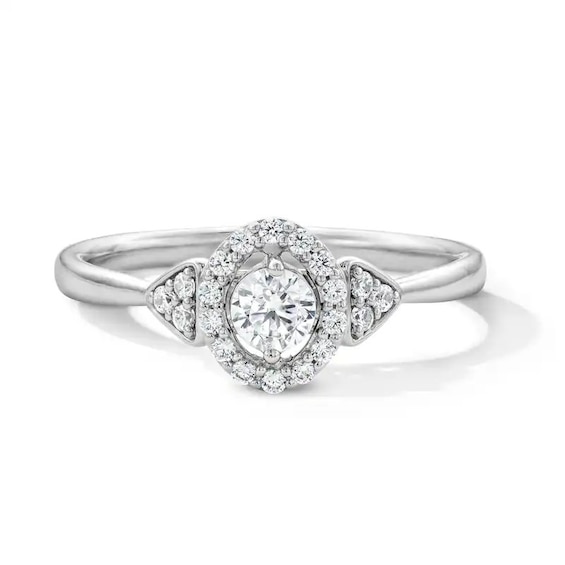 Previously Owned - 1/3 CT. T.w. Lab-Grown Diamond Halo Promise Ring in 10K White Gold (F/Si2)