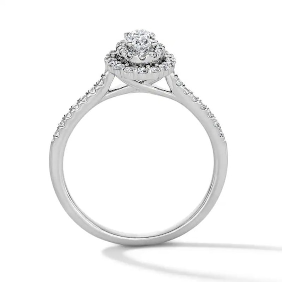 Previously Owned - 1/2 CT. T.w. Oval Lab-Grown Diamond Double Frame Promise Ring in 10K White Gold (F/Si2)