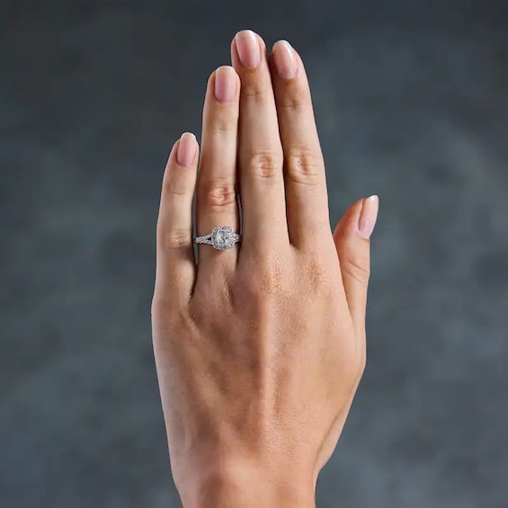 Previously Owned - 1-1/2 CT. T.w. Princess-Cut Lab-Grown Diamond Frame Engagement Ring in 14K White Gold (F/Vs2)