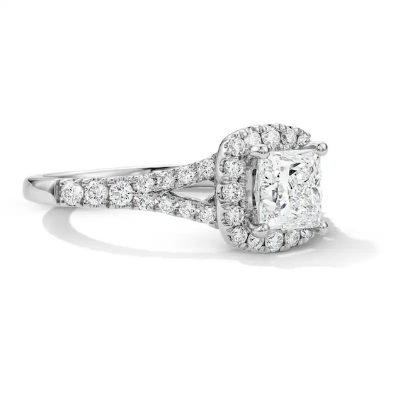 Previously Owned - 1-1/2 CT. T.w. Princess-Cut Lab-Grown Diamond Frame Engagement Ring in 14K White Gold (F/Vs2)