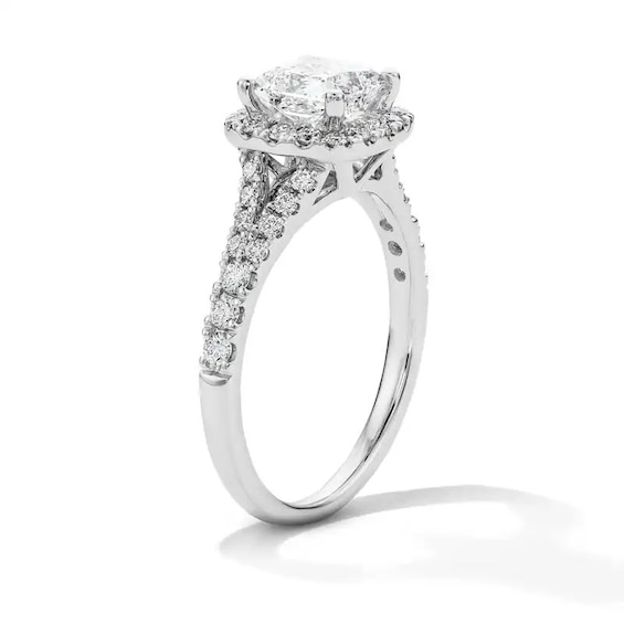 Previously Owned - 1-1/2 CT. T.w. Princess-Cut Lab-Grown Diamond Frame Engagement Ring in 14K White Gold (F/Vs2)