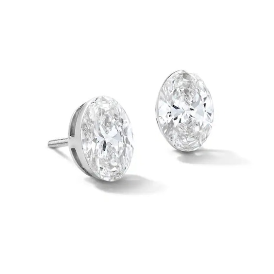 Previously Owned - 2 CT. T.W. Oval Lab-Grown Diamond Solitaire Stud Earrings in 10K White Gold (F/VS2)