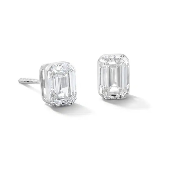Previously Owned - 2 CT. T.W. Emerald-Cut Lab-Grown Diamond Solitaire Stud Earrings in 10K White Gold (F/VS2)