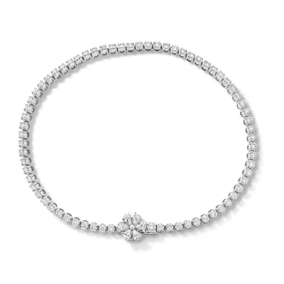 Previously Owned - 1-1/3 CT. T.W. Lab-Grown Diamond Flower Clasp Tennis Bracelet in 10K White Gold (F/VS2)