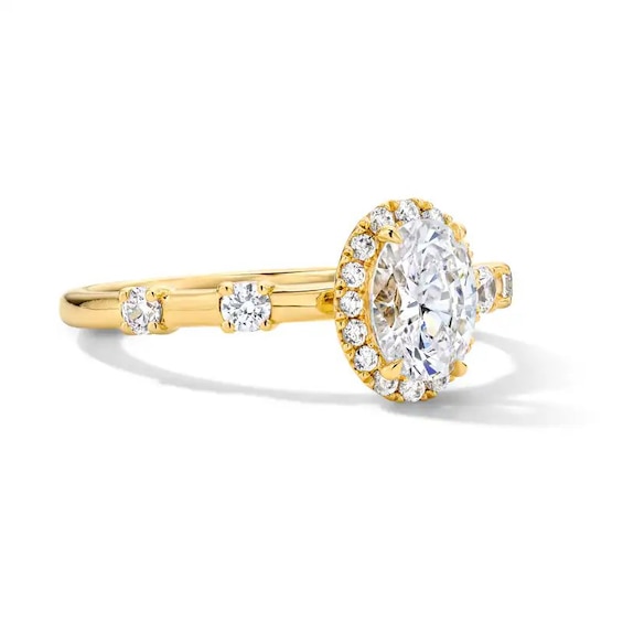 Previously Owned - Modern Reflection 1 CT. T.w. Oval Lab-Grown Diamond Frame Engagement Ring in 14K Gold (F/Vs2)