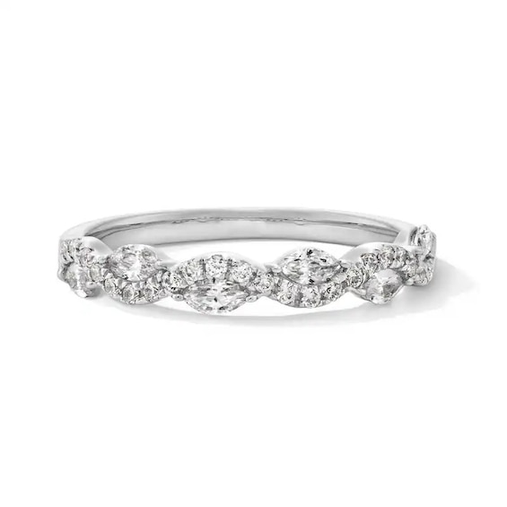 Previously Owned - 1/2 CT. T.w. Marquise and Round Lab-Grown Diamond Wave Stackable Band in 10K White Gold (F/Vs2)