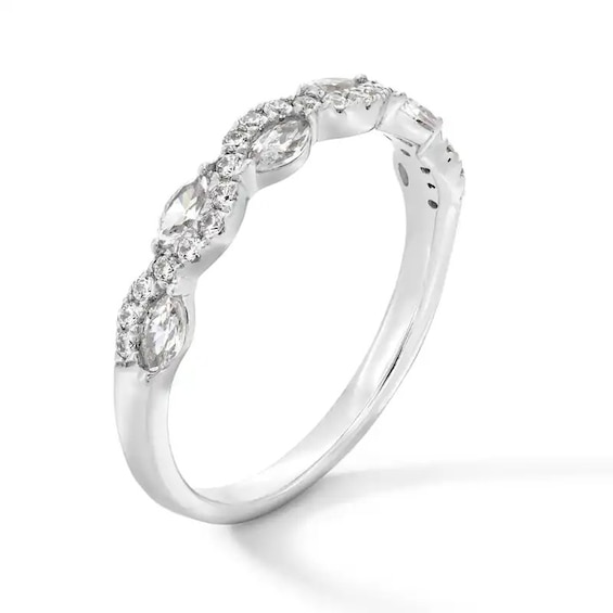 Previously Owned - 1/2 CT. T.w. Marquise and Round Lab-Grown Diamond Wave Stackable Band in 10K White Gold (F/Vs2)
