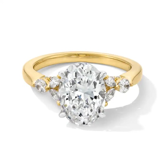 Previously Owned - 3-1/2 CT. T.w. Oval Lab-Grown Diamond Leaf-Sides Engagement Ring in 14K Gold (F/Vs2)