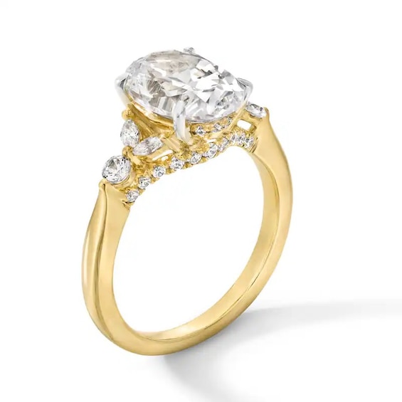 Previously Owned - 3-1/2 CT. T.w. Oval Lab-Grown Diamond Leaf-Sides Engagement Ring in 14K Gold (F/Vs2)