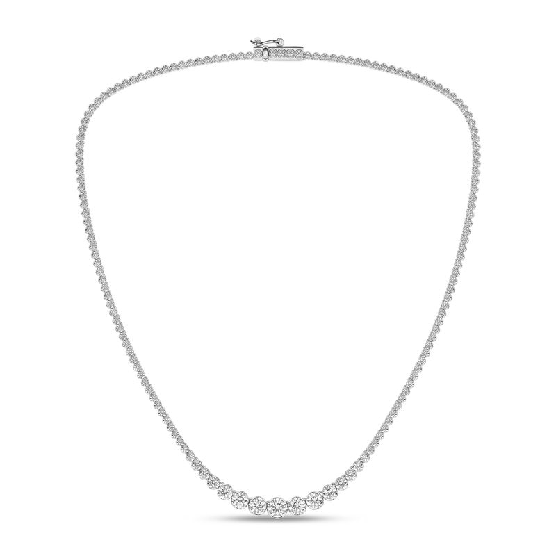 Main Image 1 of Previously Owned - 5 CT. T.W. Lab-Grown Diamond Graduated Riviera Necklace in 14K White Gold (F/SI2) - 17”