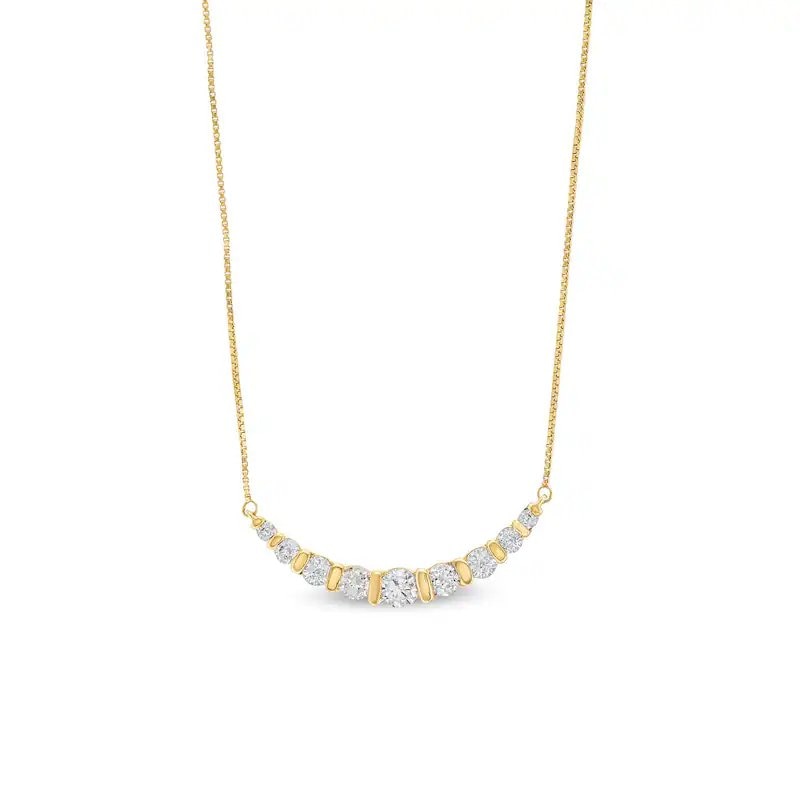 Main Image 1 of Previously Owned - 1 CT. T.W. Lab-Grown Diamond Graduated Curved Nine Stone Necklace in 14K Gold (F/SI2)