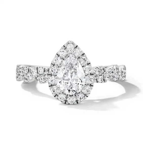 Previously Owned - 1 CT. T.w. Pear-Shaped Lab-Grown Diamond Frame Engagement Ring in 14K White Gold (F/Vs2)
