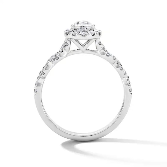 Previously Owned - 1 CT. T.w. Pear-Shaped Lab-Grown Diamond Frame Engagement Ring in 14K White Gold (F/Vs2)
