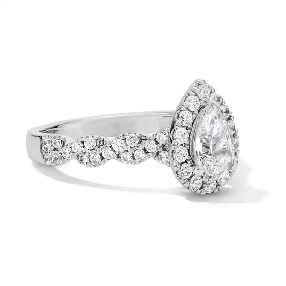 Previously Owned - 1 CT. T.w. Pear-Shaped Lab-Grown Diamond Frame Engagement Ring in 14K White Gold (F/Vs2)