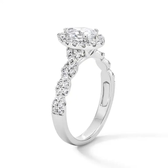 Previously Owned - 1 CT. T.w. Pear-Shaped Lab-Grown Diamond Frame Engagement Ring in 14K White Gold (F/Vs2)