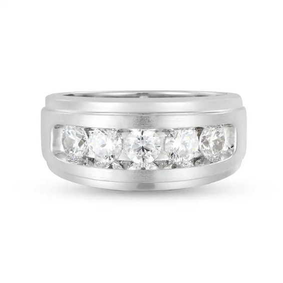 Previously Owned - 1-1/2 CT. T.W. Lab-Grown Diamond Five Stone Stepped Edge Band in 10K White Gold (F/VS2)
