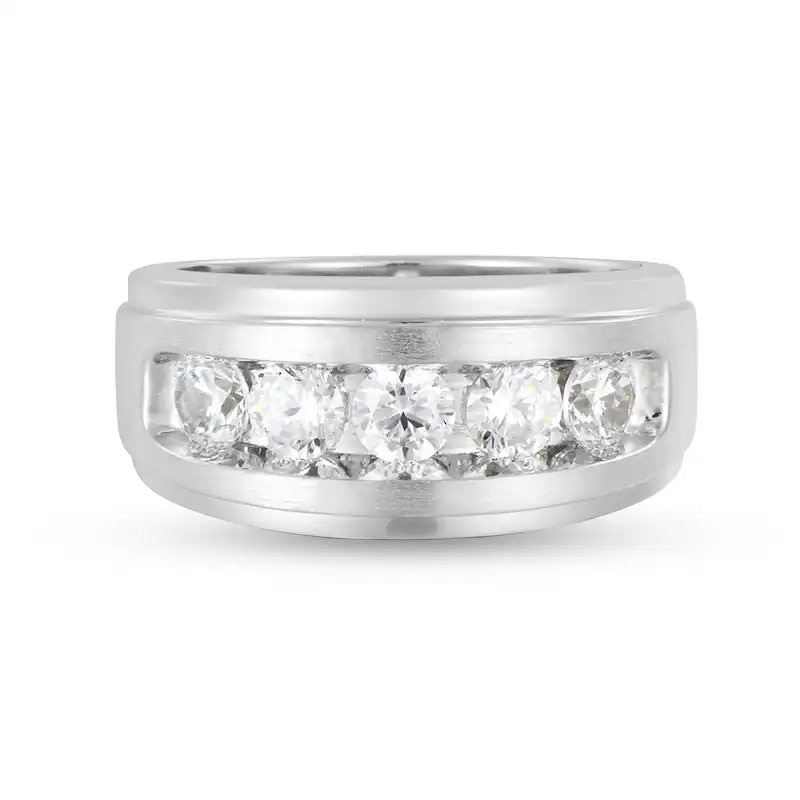 Main Image 1 of Previously Owned - 1-1/2 CT. T.W. Lab-Grown Diamond Five Stone Stepped Edge Band in 10K White Gold (F/VS2)