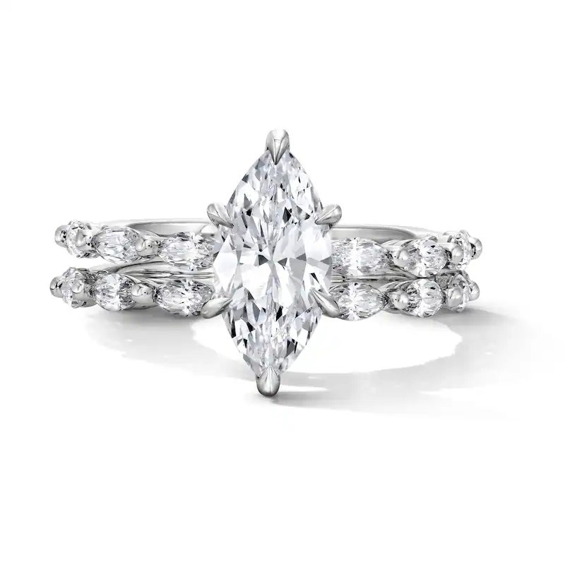Main Image 1 of Previously Owned - 2-1/2 CT. T.W. Marquise-Cut Lab-Grown Diamond Bridal Set in 14K White Gold (F/VS2)
