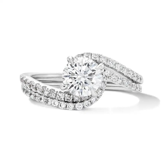 Previously Owned - 1-1/2 CT. T.W. Lab-Grown Diamond Bypass Bridal Set in 14K White Gold (F/VS2)