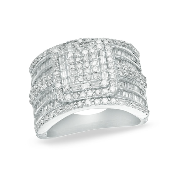 Previously Owned - 2 CT. T.w. Composite Diamond Rectangle Frame Ring in Sterling Silver