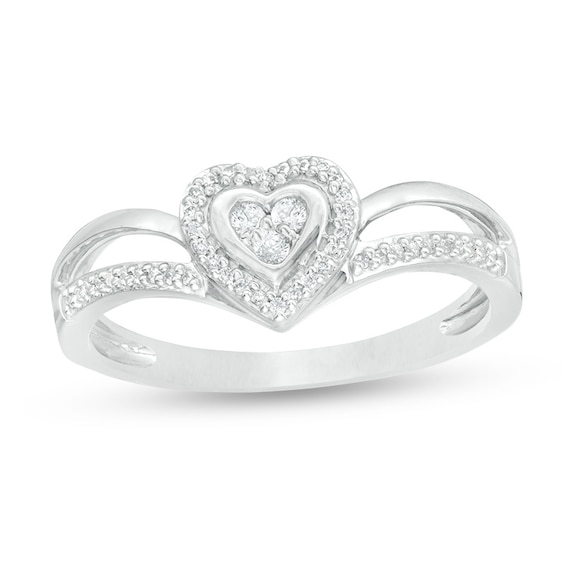 Previously Owned - 1/8 CT. T.w. Composite Diamond Heart Frame Split Shank Promise Ring in 10K White Gold
