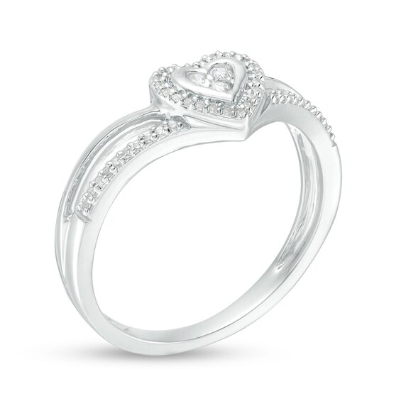 Previously Owned - 1/8 CT. T.w. Composite Diamond Heart Frame Split Shank Promise Ring in 10K White Gold