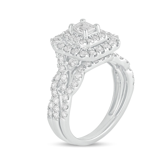 Previously Owned - 1-1/2 CT. T.w. Emerald-Cut Diamond Double Frame Multi-Row Bridal Set in 10K White Gold