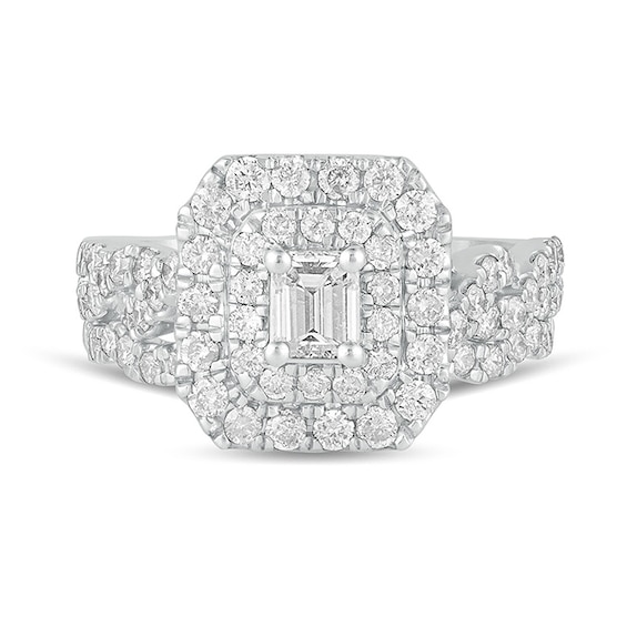 Previously Owned - 1-1/2 CT. T.w. Emerald-Cut Diamond Double Frame Multi-Row Bridal Set in 10K White Gold