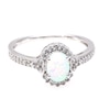 Thumbnail Image 3 of Oval Lab-Created Opal and 1/8 CT. T.W. Diamond Frame Vintage-Style Ring in 10K White Gold