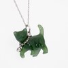 Jade and White LabCreated Sapphire BezelSet Chain Collar Cat Pendant